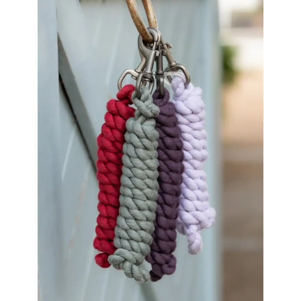 A set of three lemieux polycotton leadrope keychains in red gray and lavender with sturdy metal clasps