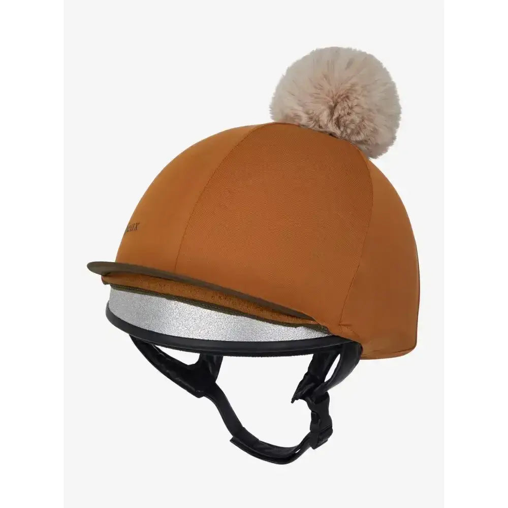 Warm orange lemieux pom hat silk ginger with fluffy beige pom-pom and silver reflective trim brim cover