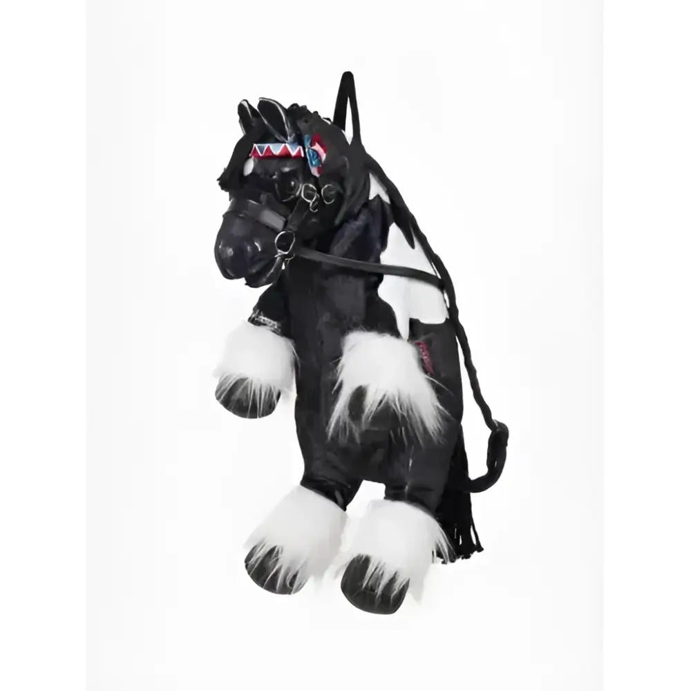 Black and white lemieux pony bag razzle plush horse backpack with soft faux fur accents for kids and pony lovers