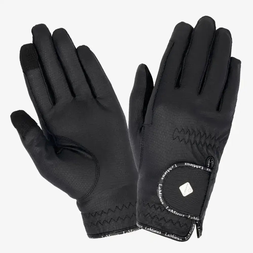 Black lemieux pro touch classic kids riding gloves with sleek durable design and zigzag stitching on the back wristband