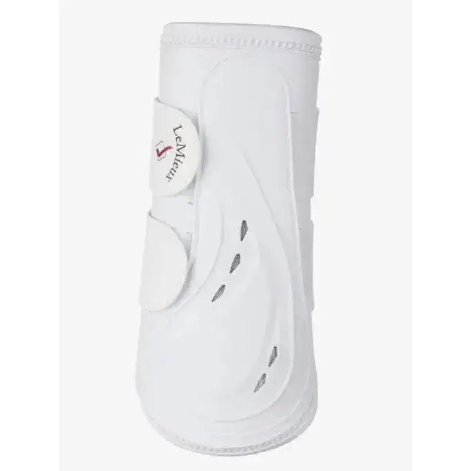 White leather brushing boots white with ventilation slits and brand patch lemieux proshell brushing boots