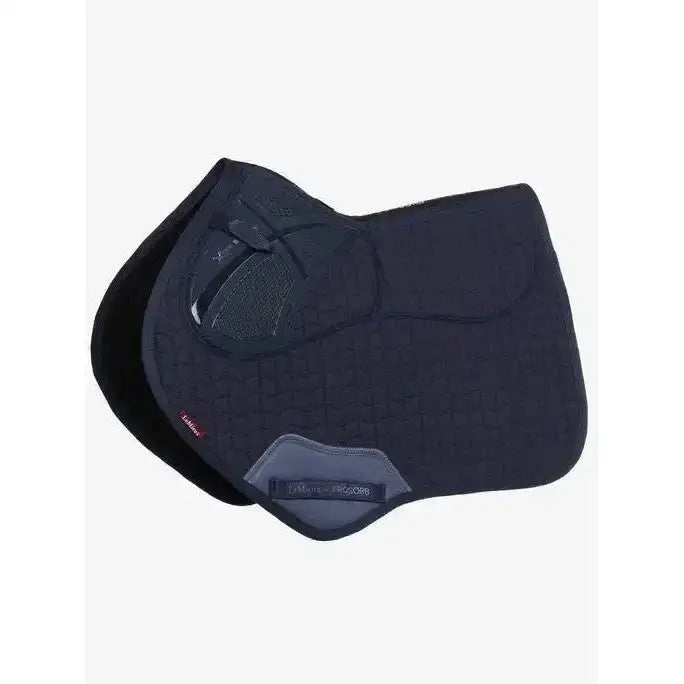 Black lemieux prosorb plain close contact square saddle pad with padded seat area and reinforced stitching in navy