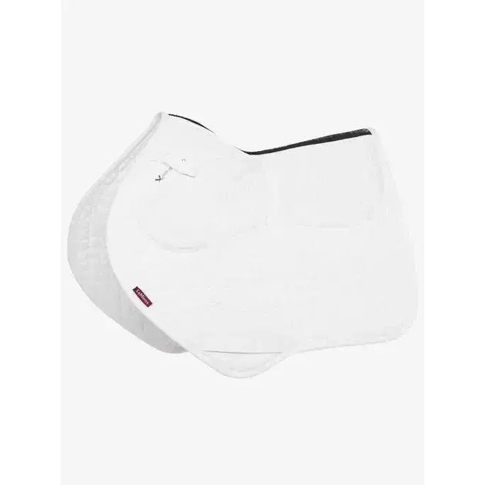 White lemieux prosorb plain close contact square saddle pad with black trim and red brand tag expertly designed prosorb