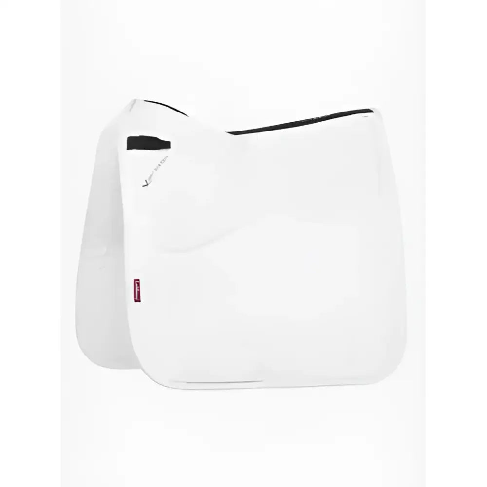 White lemieux prosorb plain pocket dressage square with black trim and updated foam support for dressage use