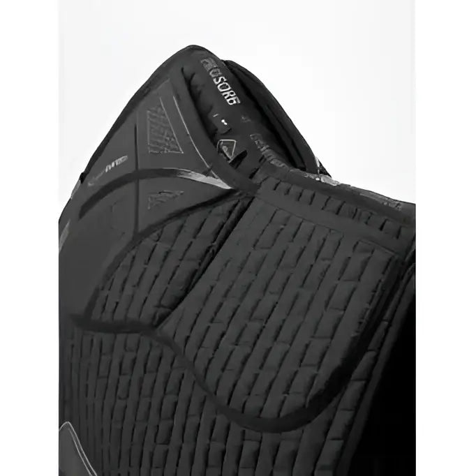 Black rubberized sole of lemieux prosorb with textured tread and embossed branding shows updated foam support design