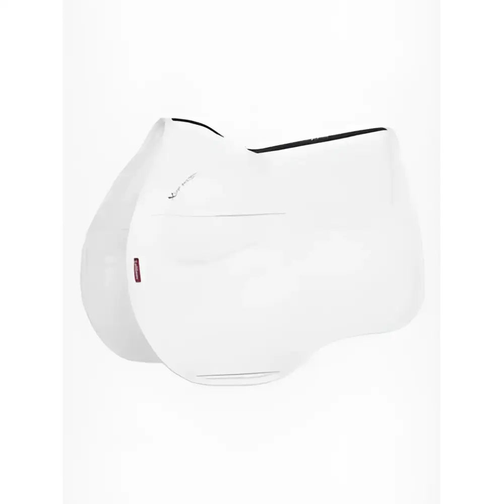 White lemieux prosorb plain equestrian saddle pad with black trim and red brand tag featuring improved high-density foam