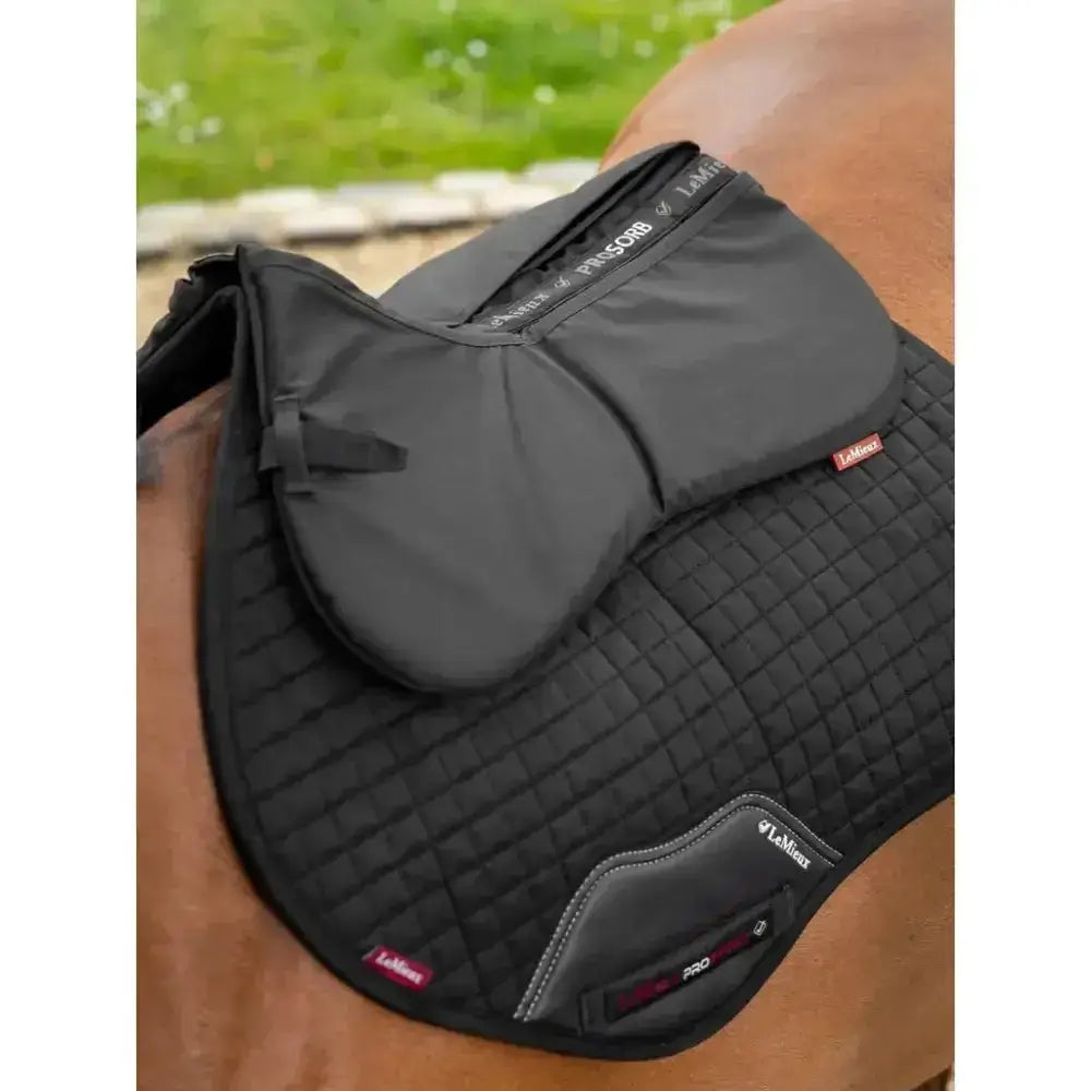 Black quilted lemieux prosorb plain pocket half pad with gray accents and red branding expertly designed prosorb material
