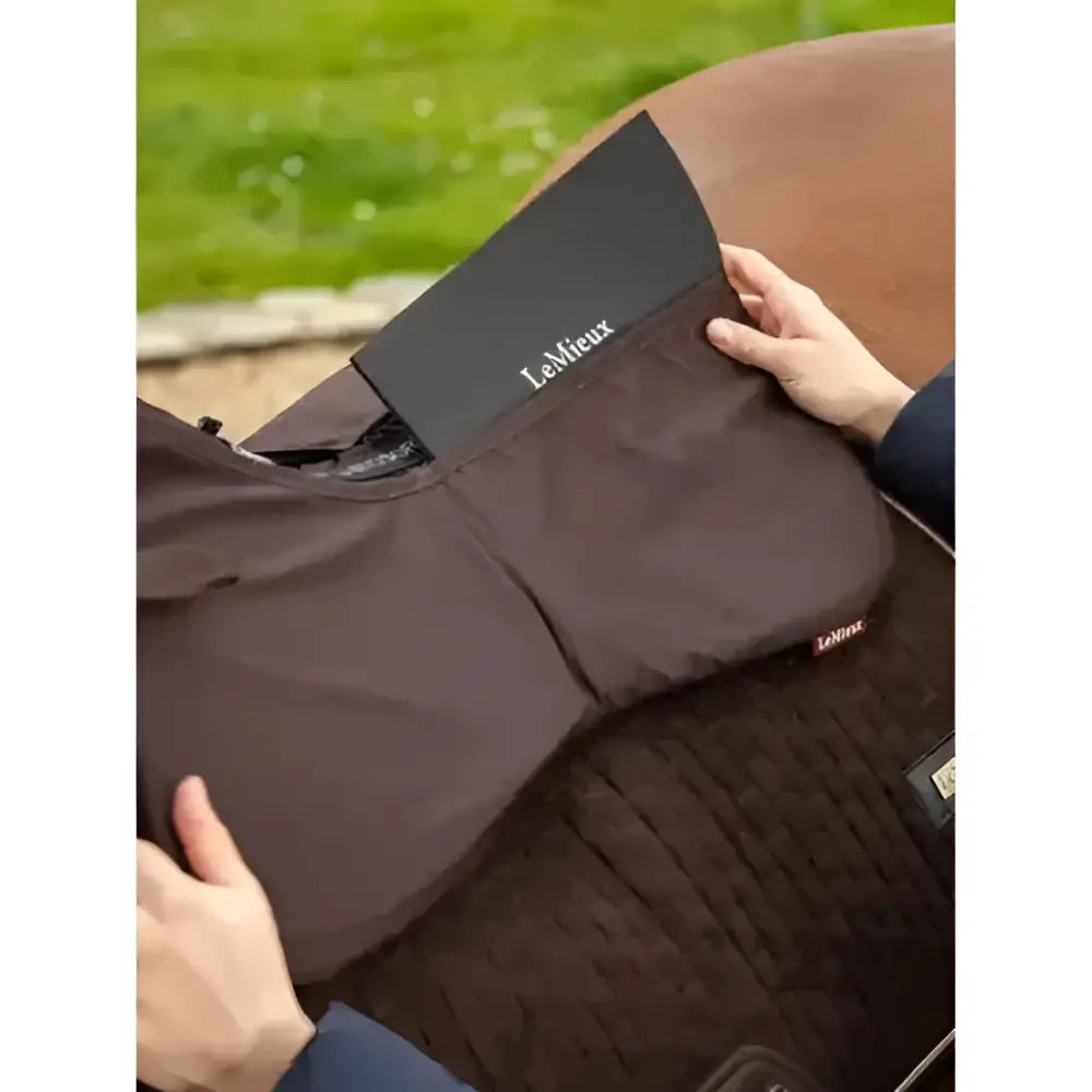 Brown leather lemieux prosorb plain pocket half pad with black l’atelier tag expertly designed prosorb material
