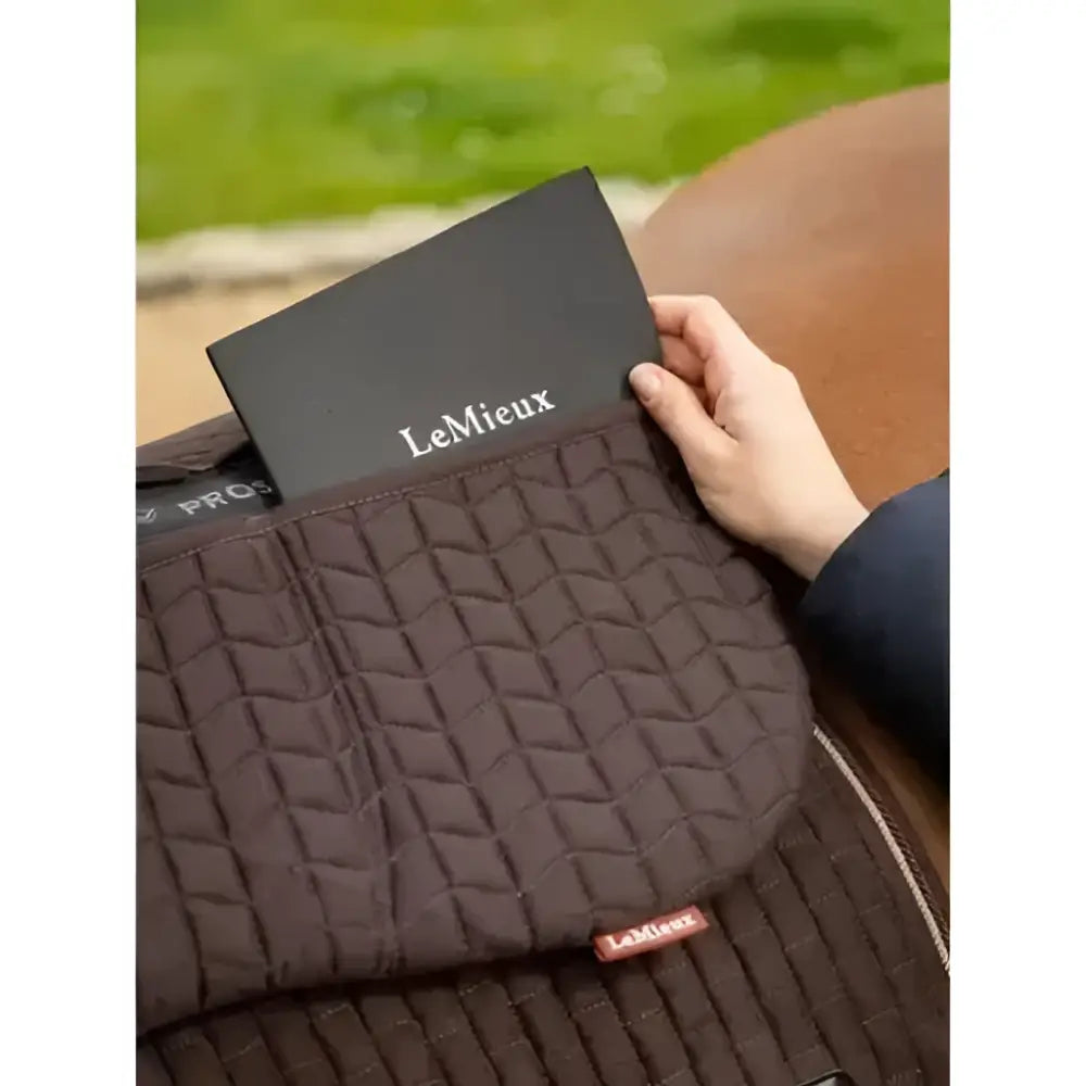 Brown lemieux prosorb plain pocket quilted half pad with prosorb three-pocket half design and red lemieux tag
