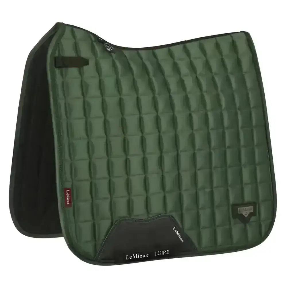 Dark green quilted lemieux prosport loire classic dressage saddle pad with black trim and branded logo patch