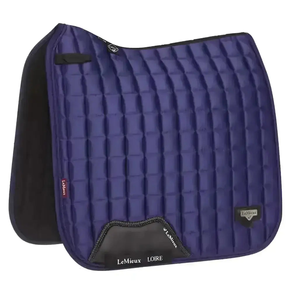 Purple quilted lemieux prosport loire classic dressage square with black trim and branded label for dressage use