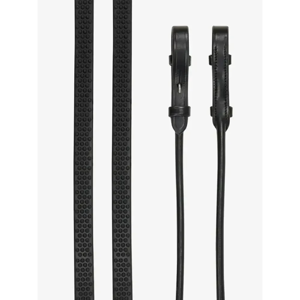 LeMieux Rolled Reins Black/Silver Pony Black/Silver Reins