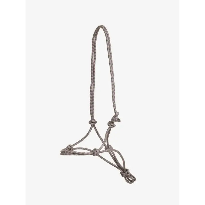 Gray lemieux rope halter with intricate knotting design in rope halter navy style for durable horse use