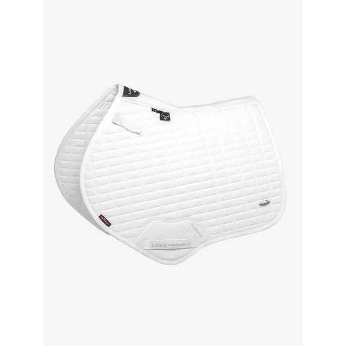White quilted lemieux self cool close contact square arctic white saddle pad with sleek contoured design and subtle logos