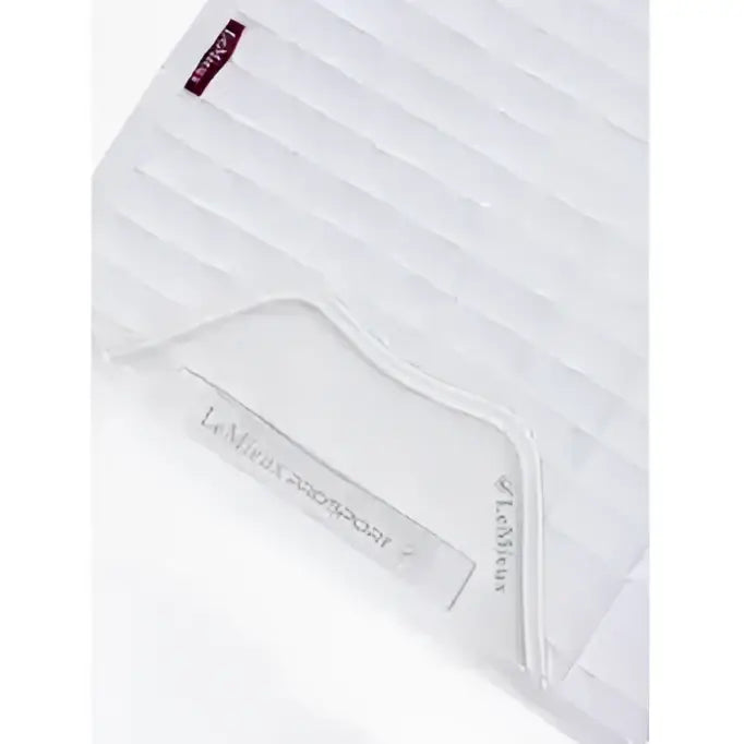 White quilted le mieux thermopad dressage square in arctic white with subtle texture and cooling effect embroidery