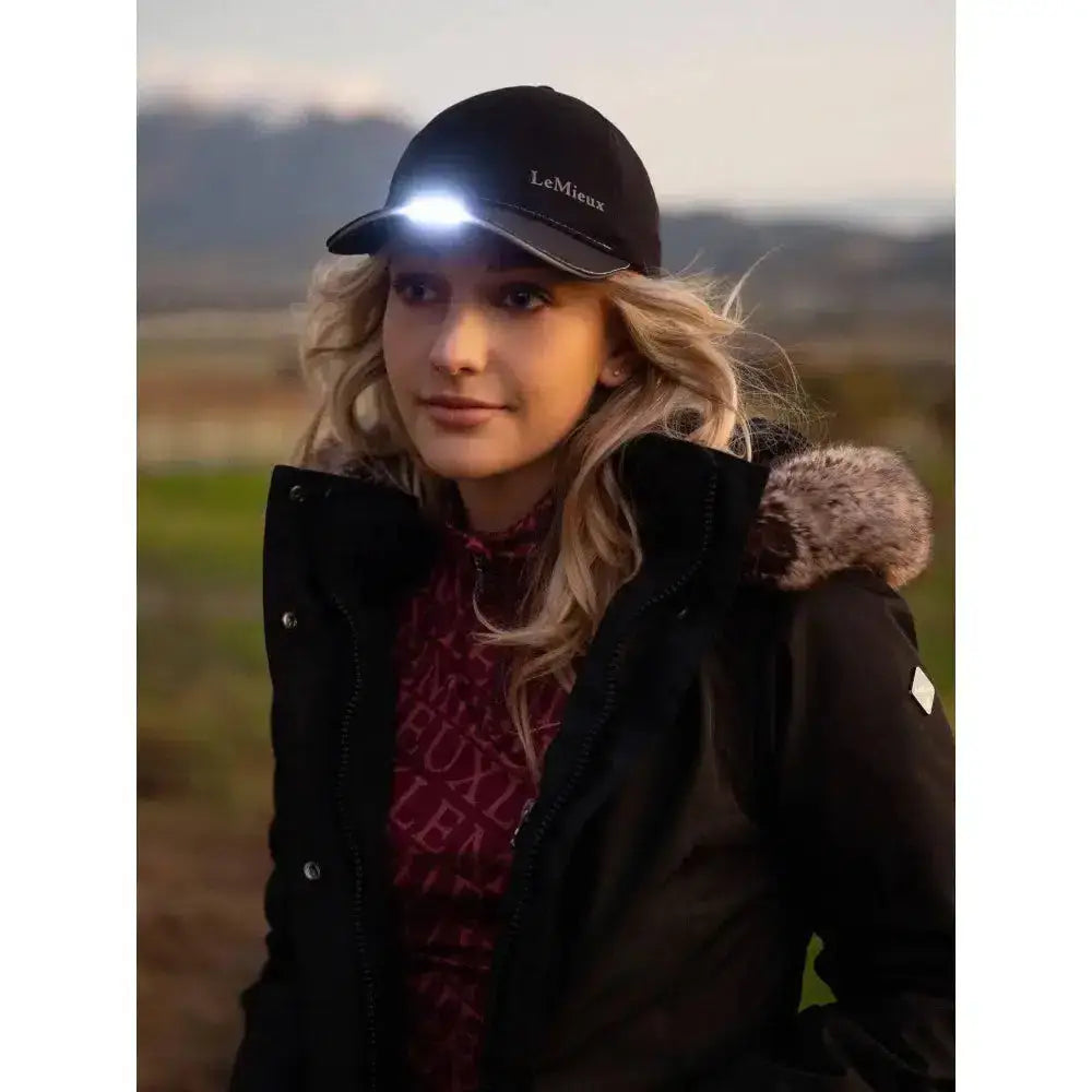 Black lemieux showerproof torch cap with integrated click-on led headlight for hands-free lighting