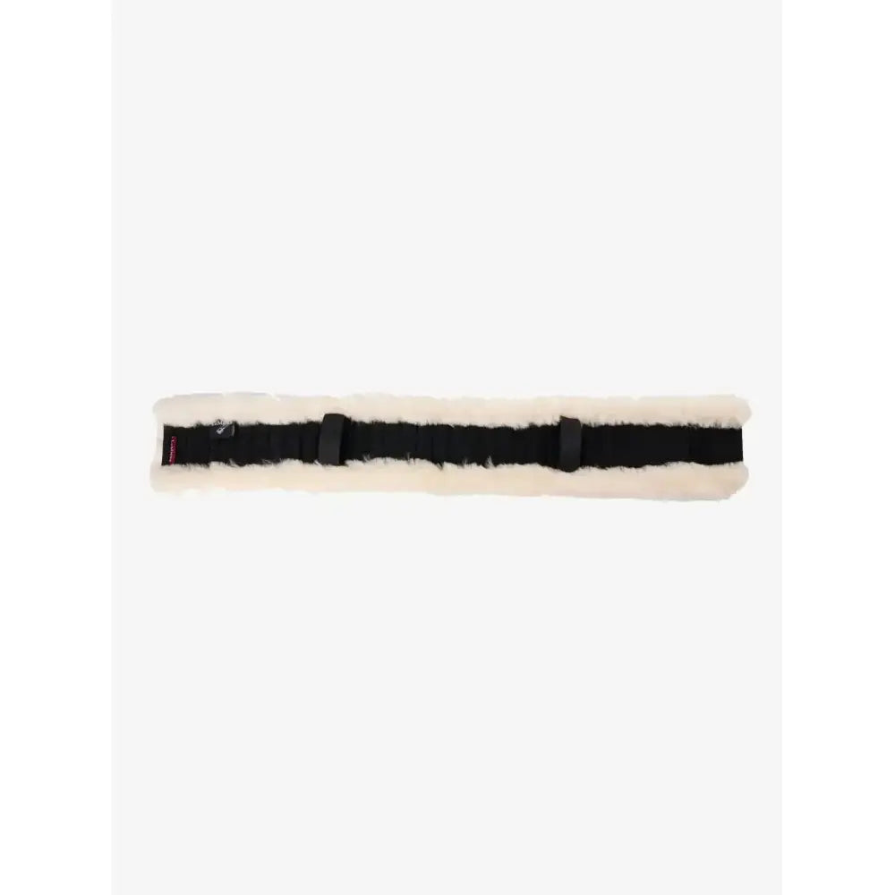 Black lemieux simuwool girth cover black natural with cushioned faux lambswool shearling and black plastic buckle