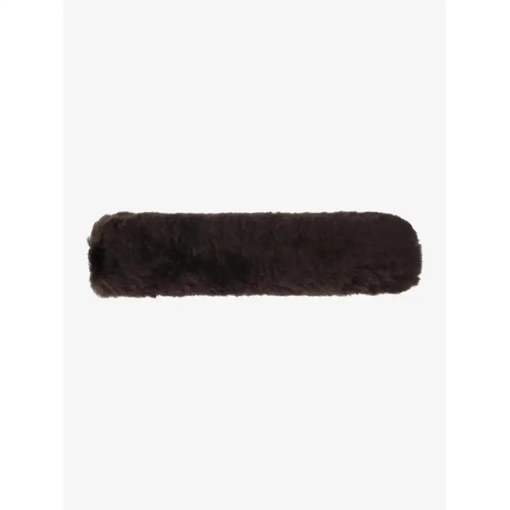 Dark brown lemieux simuwool noseband cover with soft faux lambskin plush fur delicately protects noses