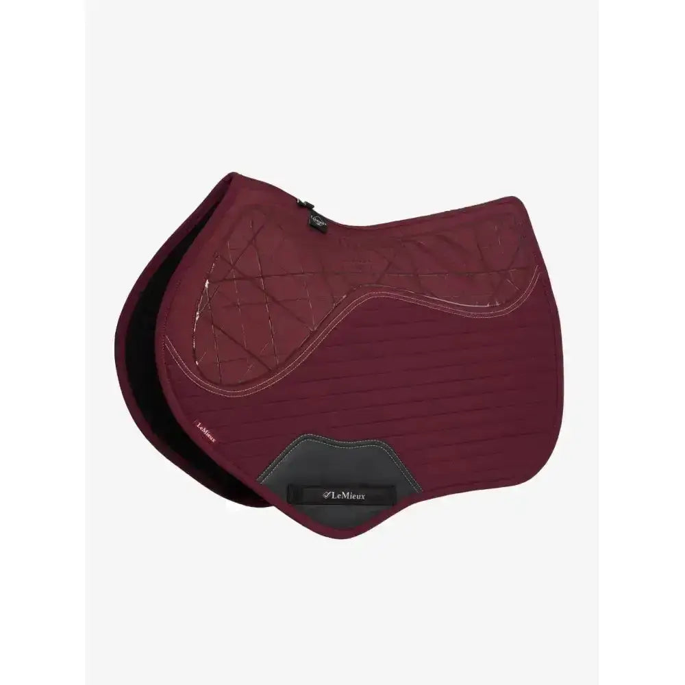Lemieux soft shell close contact square burgundy quilted saddle pad with black trim and soft shell anti slip design