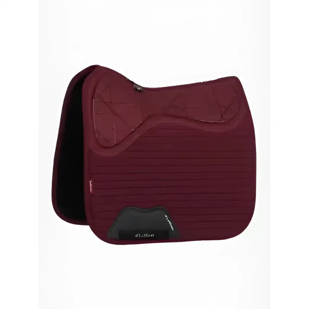 Maroon lemieux soft shell anti slip dressage square with black trim and branded logo patch for dressage use