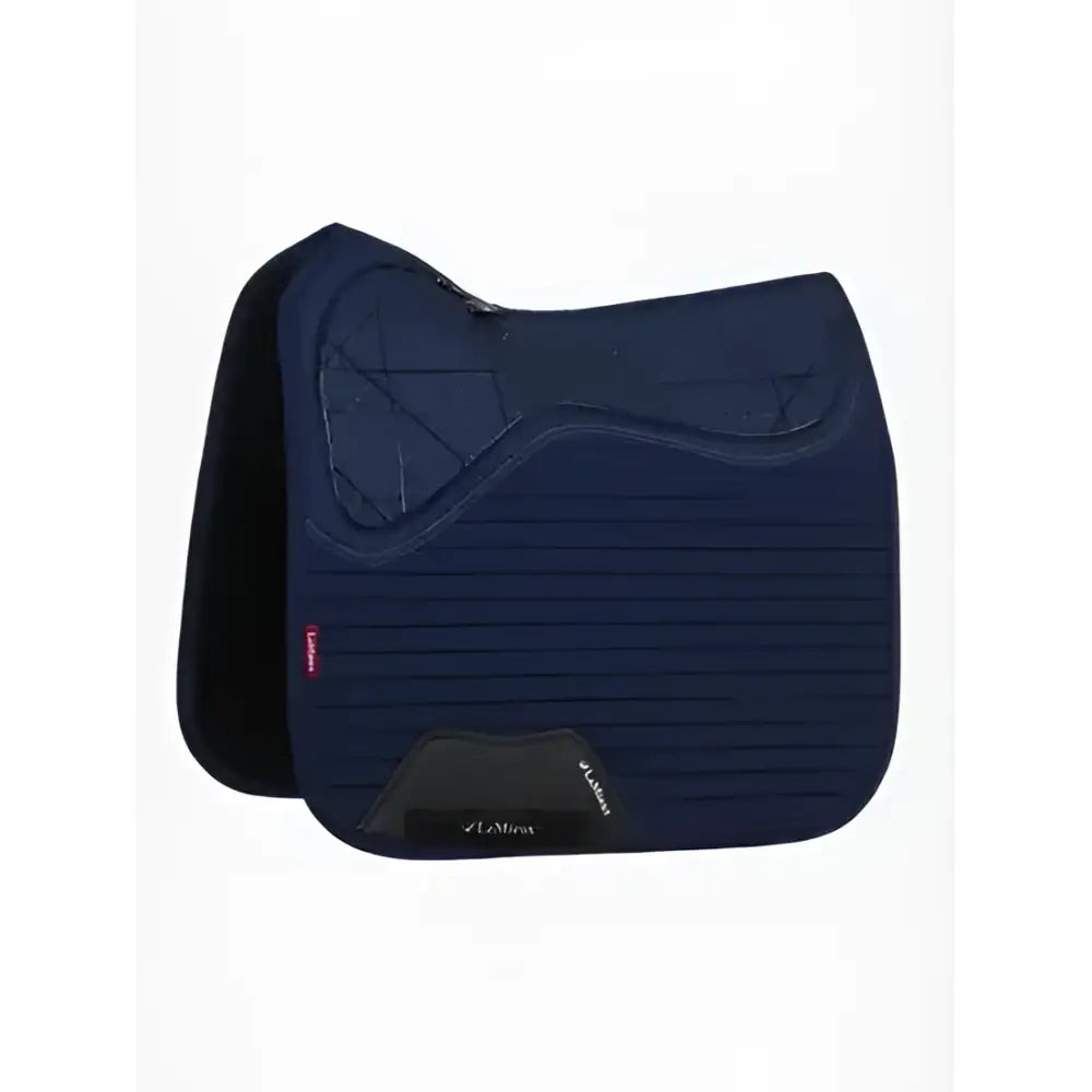 Navy blue lemieux soft shell anti slip dressage square with quilted design and black trim for riding use
