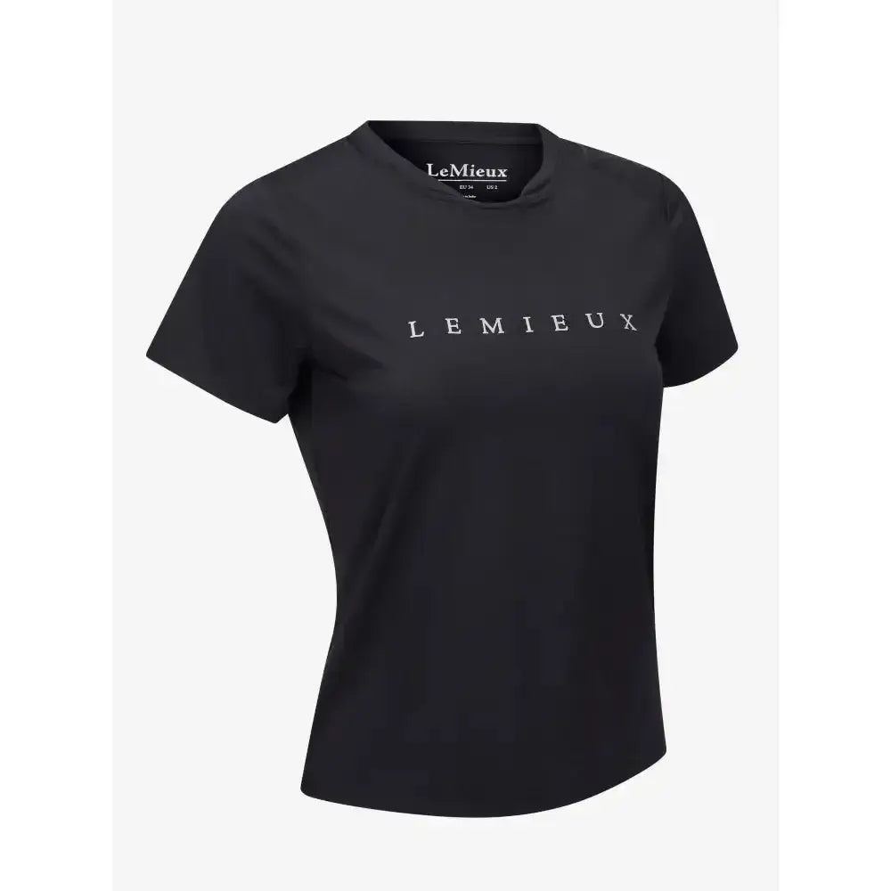Black lemieux sports t-shirt with a relaxed-fit and sweat-wicking fabric featuring a subtle white logo on the chest