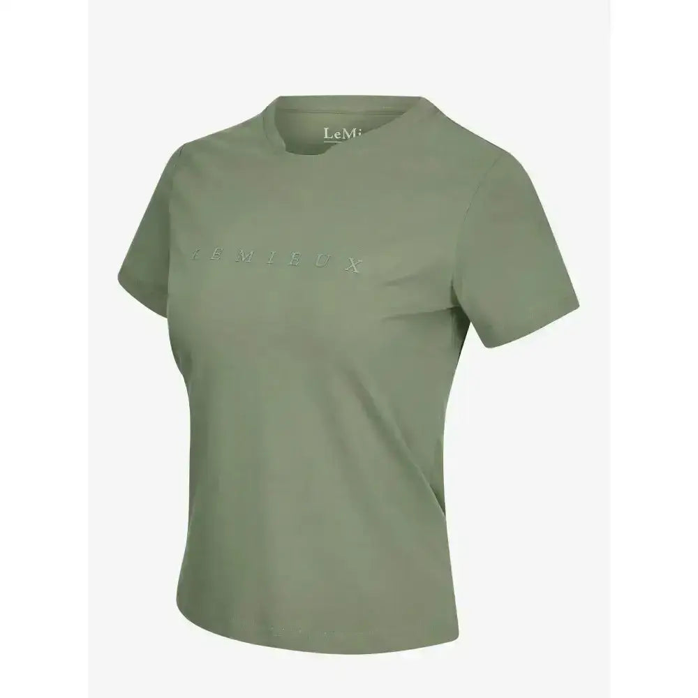 Olive green lemieux sports t-shirt with subtle feminex logo relaxed fit and sweat-wicking fabric for active wear