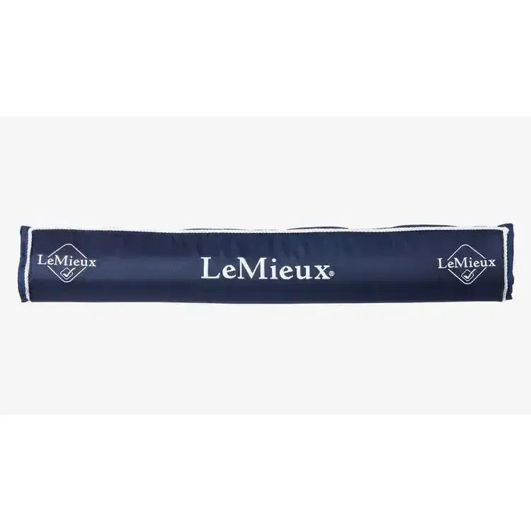 Navy blue lemieux stable head protector bag with white trim and logo detailing for head protector navy use