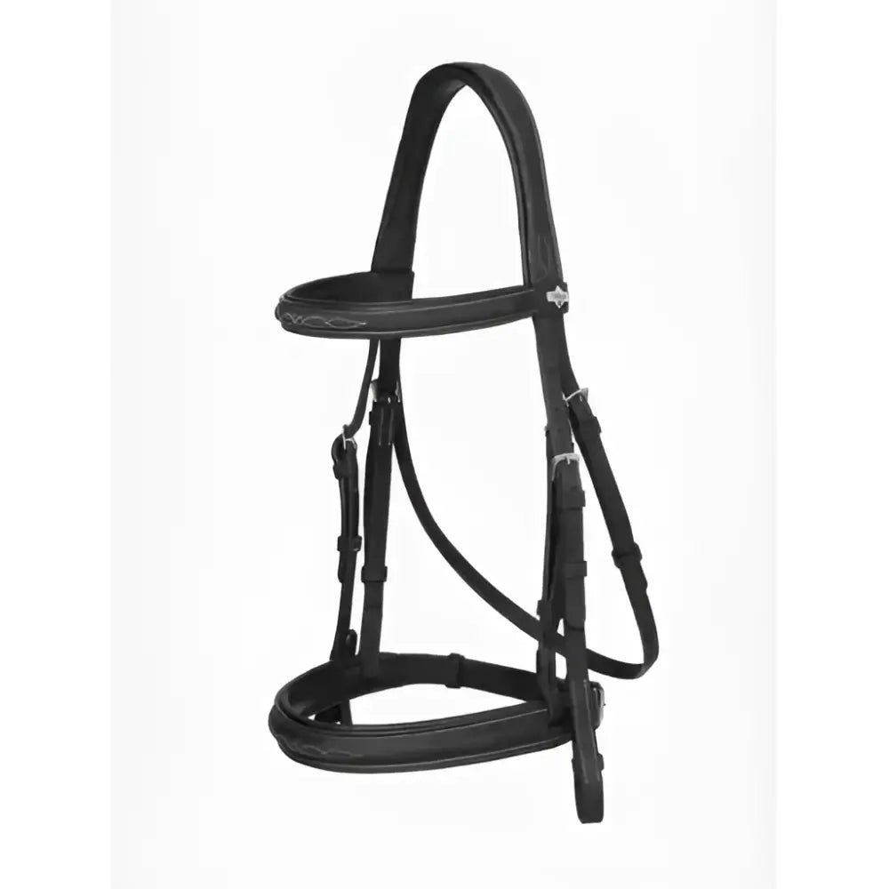 Black leather lemieux stitched hunter bridle with silver stitching and laced reins black silver metal hardware