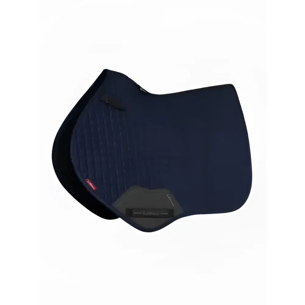 Navy blue quilted lemieux suede close contact square navy saddle pad with black trim and eclipse gray panel