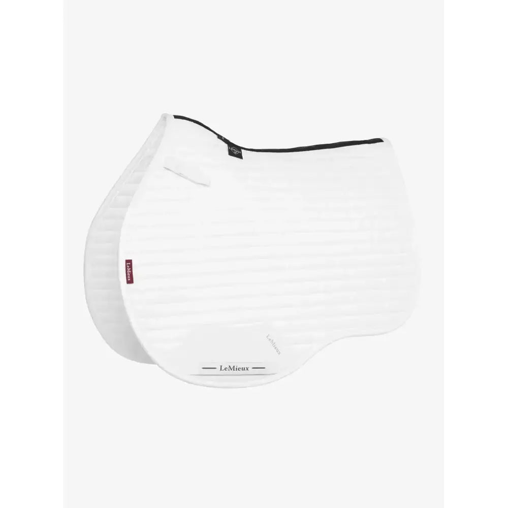 White lemieux suede gp square saddle pad with black trim and subtle textured surface for riding use