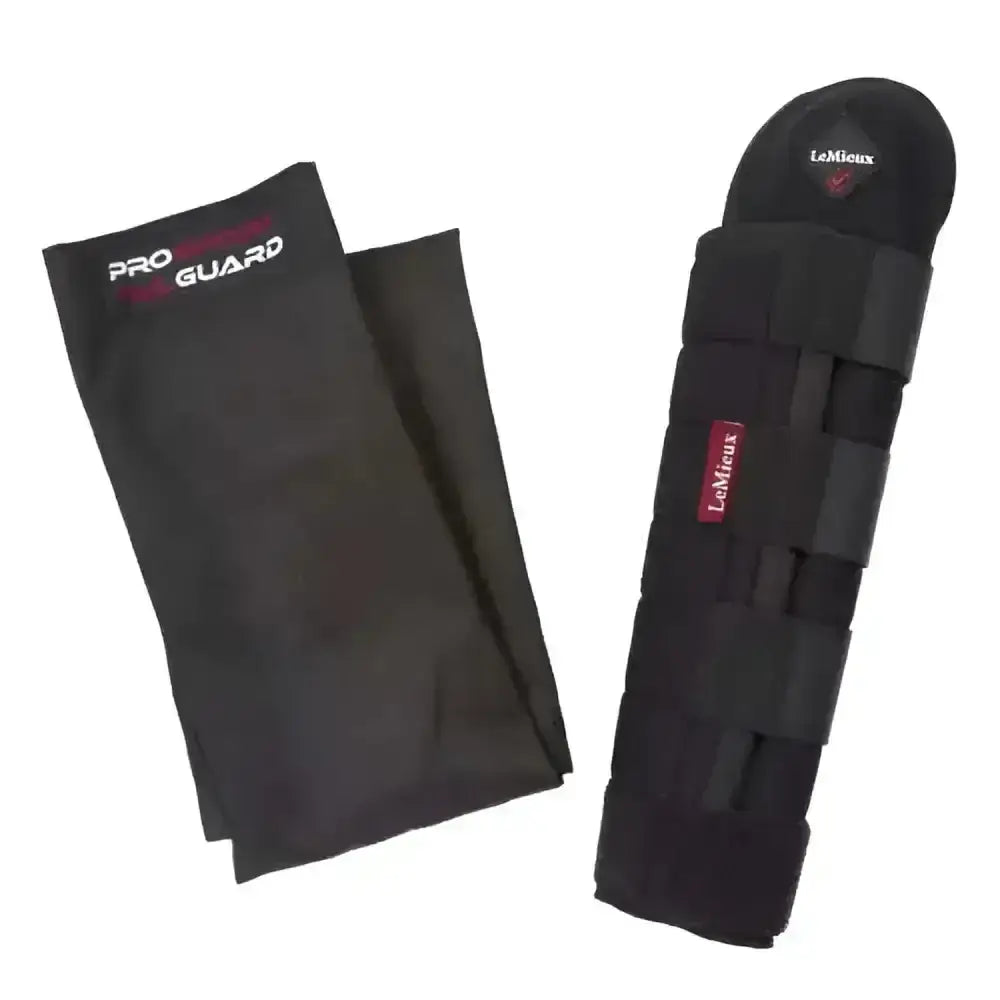 Black lemieux tail guard horse leg guard with adjustable straps and red branding to protect tails during horse care
