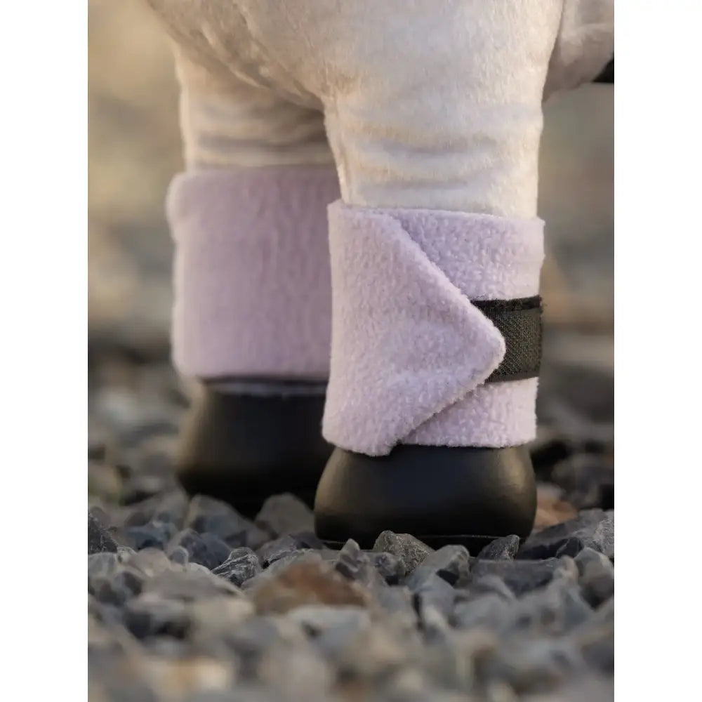 Soft lavender fleece lemieux toy pony bandages lilac with black elastic strap for toy pony protection
