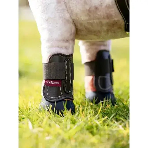 Black leather lemieux toy pony capella boots with red label and white stitching detail in capella boots brown style