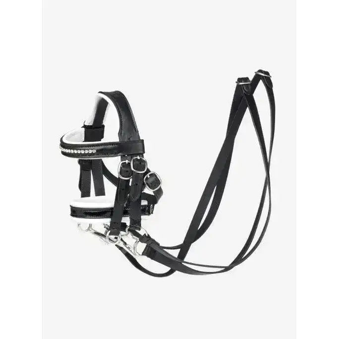 Black leather lemieux toy pony double bridle black with silver hardware and rhinestones on the browband