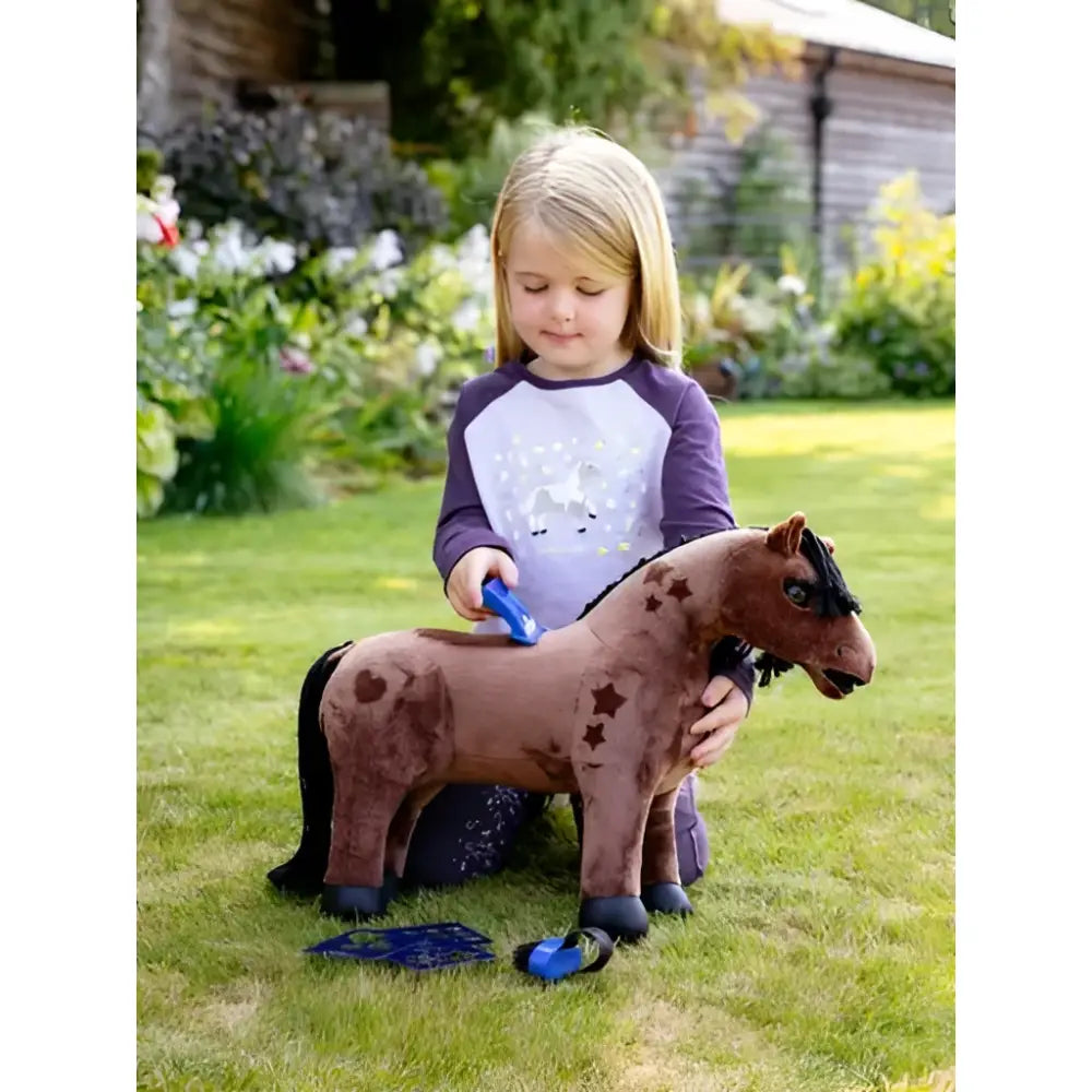 Brown inflatable lemieux toy pony gracie with star and dot patterns black mane and tail for kids play
