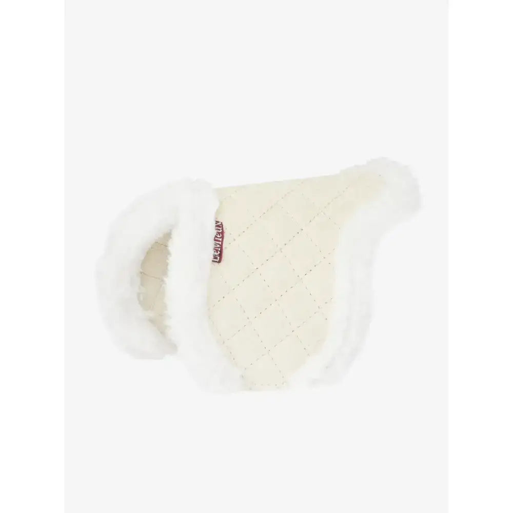 Cream-colored lemieux toy pony hunter saddle pad with plush white faux fur trim for comfortable pony rides