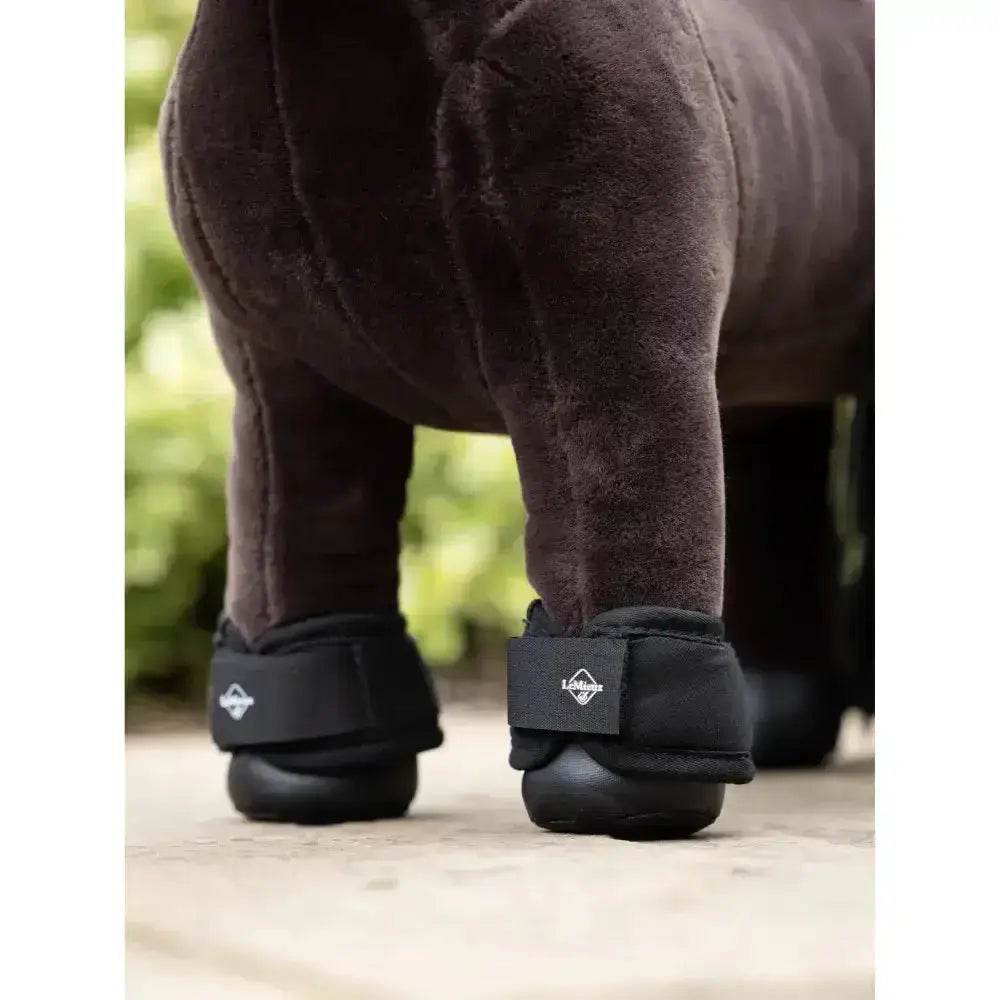 Black leather lemieux toy pony reach boots black with diamond logo strap for mighty toy pony protection