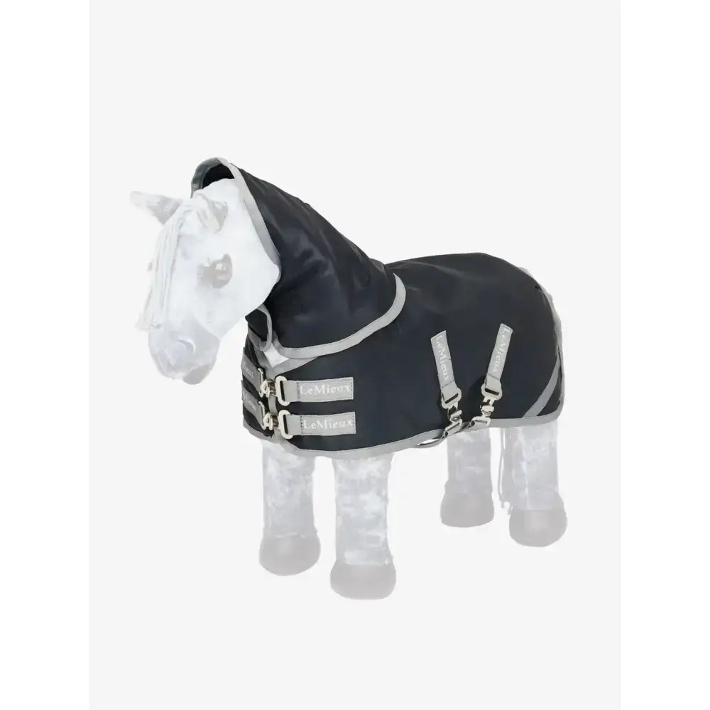 Black lemieux toy pony turnout rug navy with silver reflective trim and buckle straps for secure fit