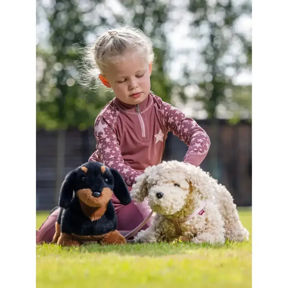 Soft plush lemieux toy puppy sally dachshund with black and tan fur perfect for cuddling and play