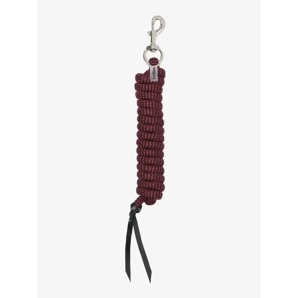 Maroon braided lemieux training leadrope ember with silver metal clip and black fabric ties for long training leadrope use