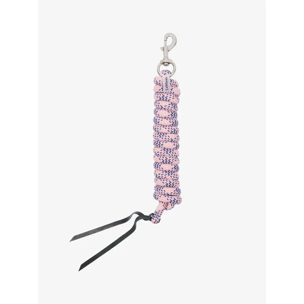Pink and black patterned lemieux training leadrope with silver metal clip in leadrope lilac peach colors