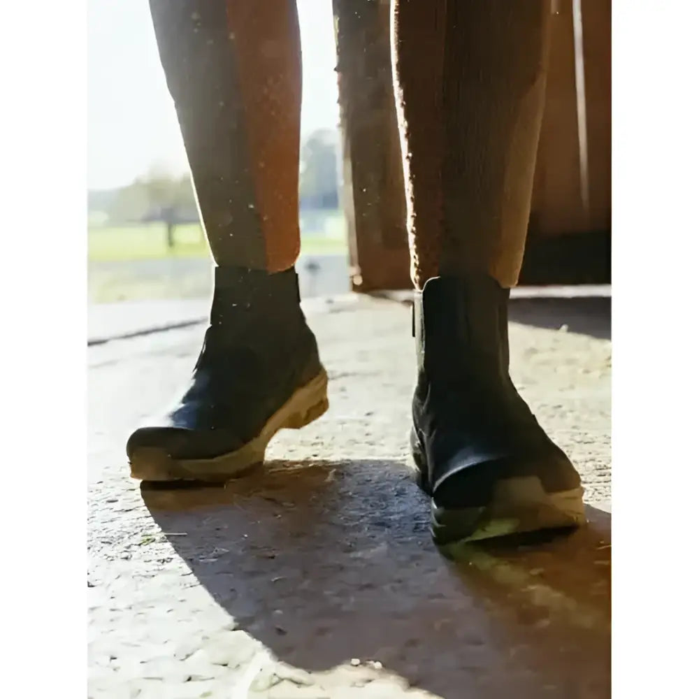 Black leather lemieux trax waterproof chelsea boots with stirrup-friendly heel and sturdy sole for all-day wear