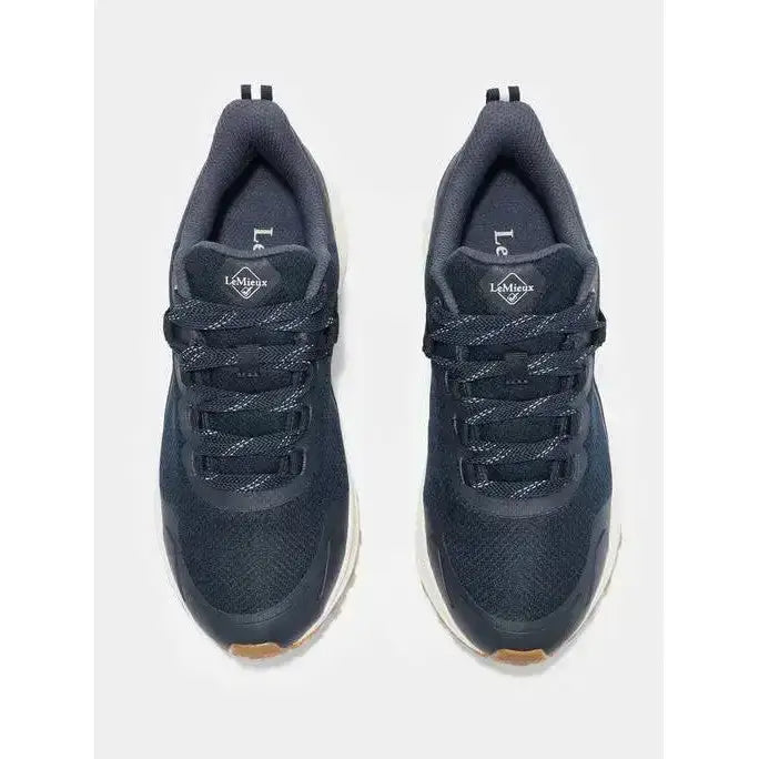 Dark gray mesh lemieux trax waterproof trainer navy with white soles and textured pattern for all-terrain use