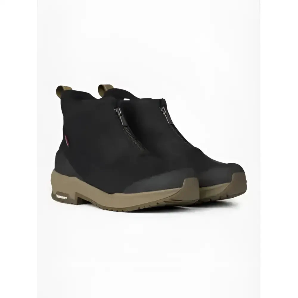Lemieux trax zip black waterproof hiking boots with matte finish olive green soles and stirrup friendly heel