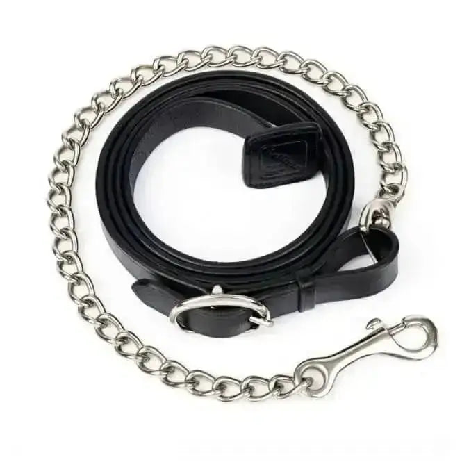 Lemieux trot black leather chain belt with silver metal links and buckle for stylish black leather trot looks