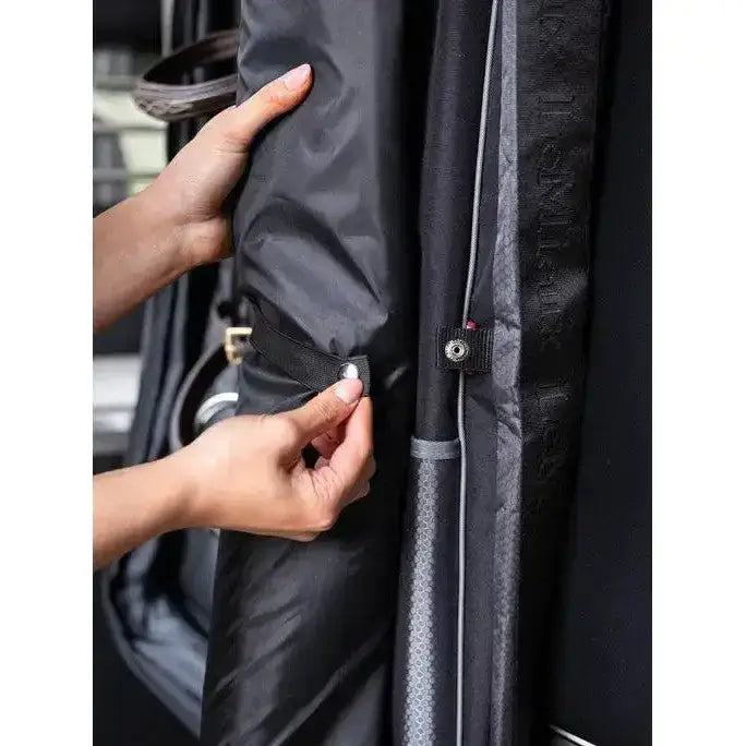 Black nylon lemieux twin bridle bag with silver zipper and reinforced stitching perfect for easy transport