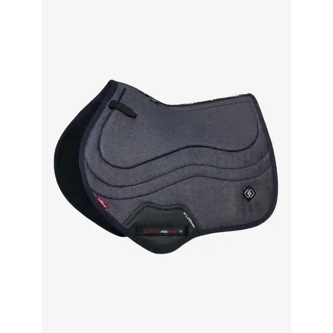 Black and gray textured lemieux ultra mesh close contact square dark navy saddle pad with contoured design and reinforced stitching