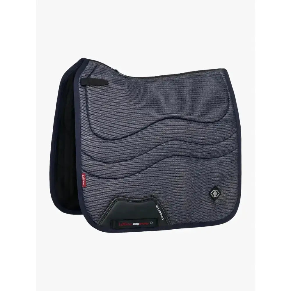 Dark gray textured lemieux ultra mesh dressage saddle pad with black trim and lightweight wavy stitching design