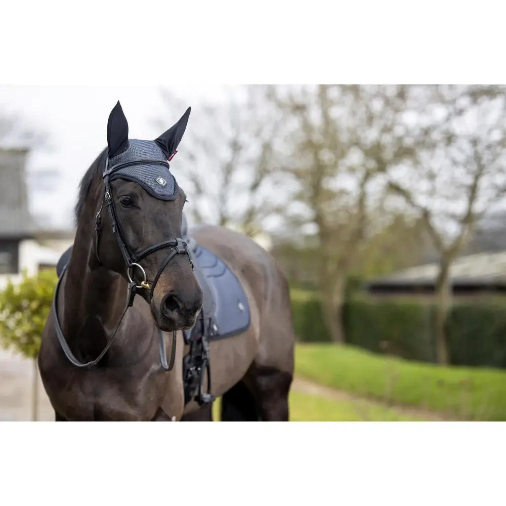 Black mesh lemieux ultra mesh fly hood dark navy with ear flaps and small logo on the forehead